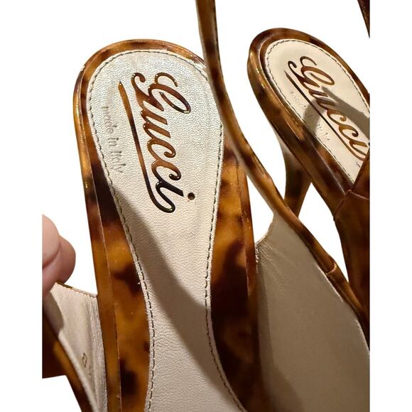 Gucci Patent Peep Toe Tortoise Shell Heels Sz. 7.5 - Picture 6 of 8
